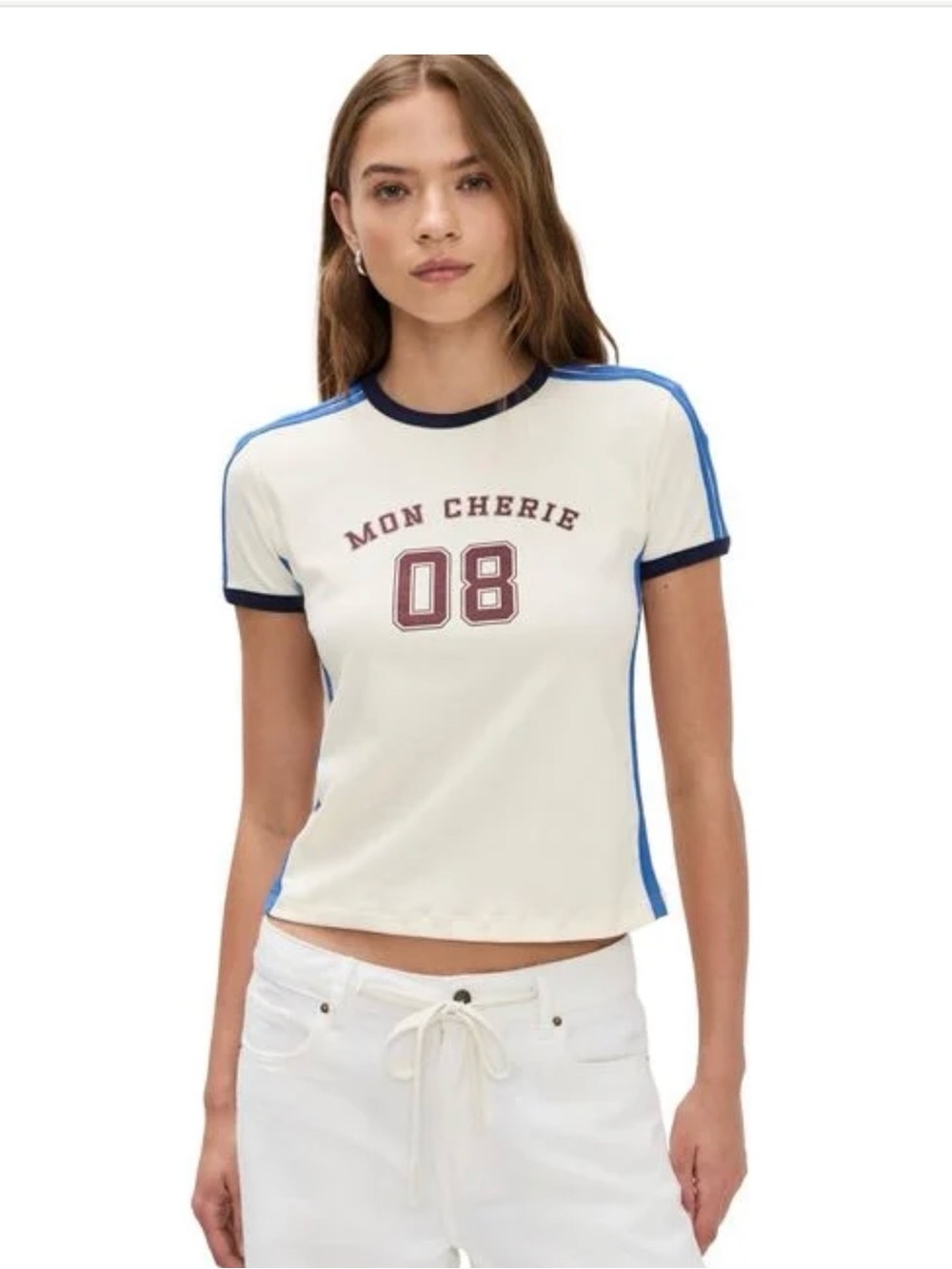 Lioness Cream Ringer Tee with Navy and Blue Trim